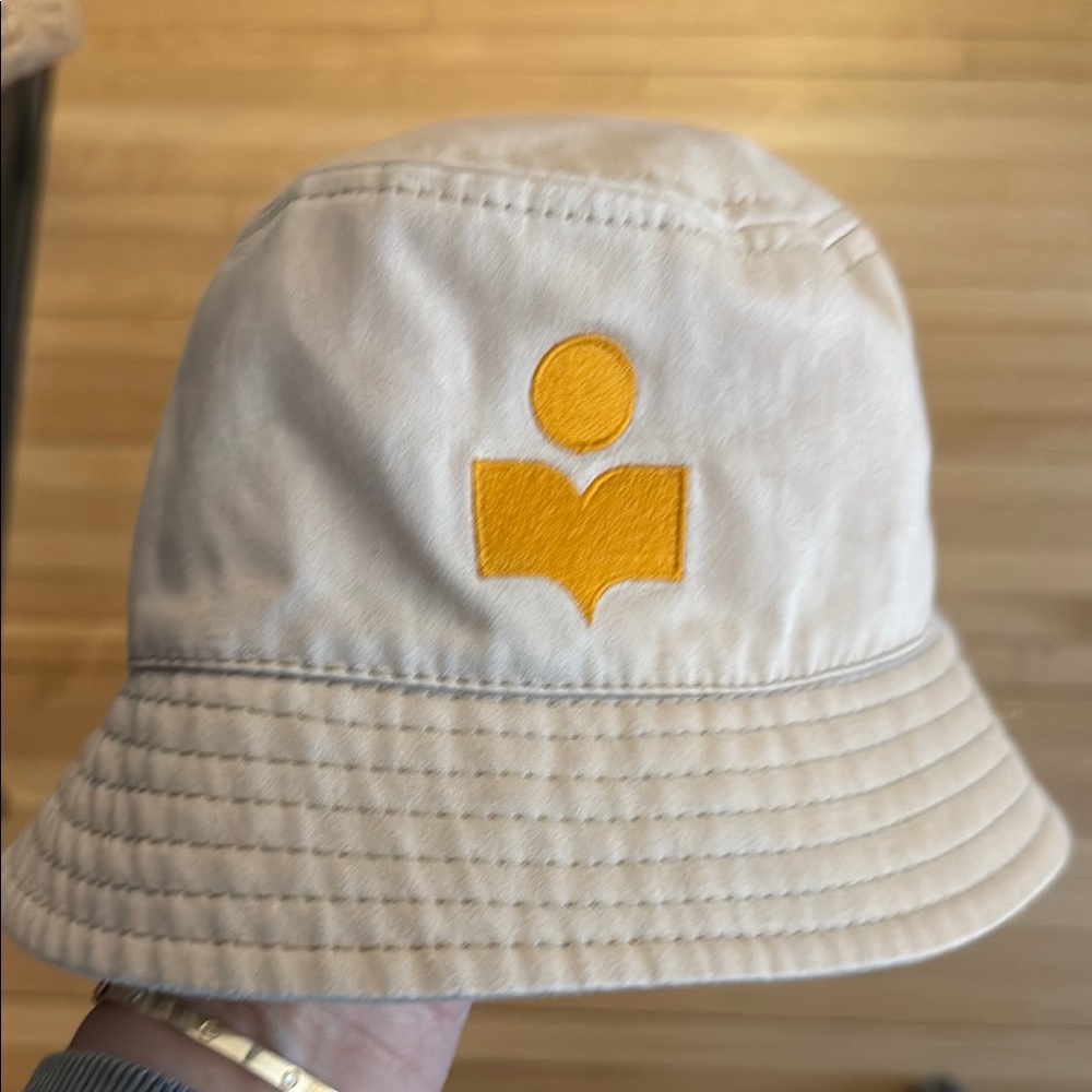 Isabel Marant Cream Bucket Hat with Yellow Logo